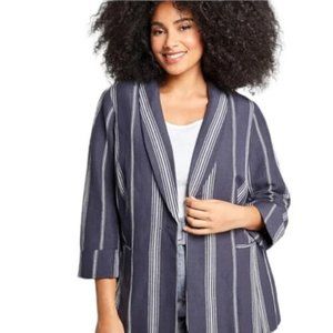 Lane Bryant Linen Jacket Laney Crop Pants Set Size 28 Blue White Stripe Flaw